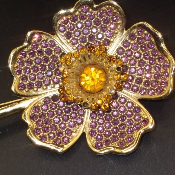 Vintage Givenchy Goldtone Pink And Yellow Crystal Flower Brooch - Picture 2 of 4